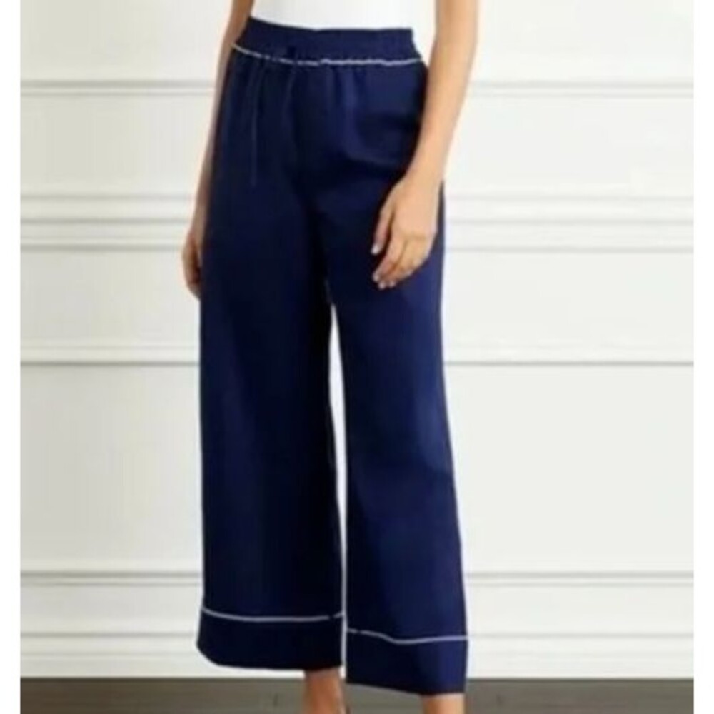 Hill House Women's  Navy Linen Wide Leg Cropped Skylar Lounge Pants Size Medium
